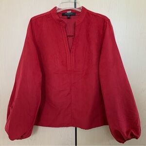 Marc New York Top Women's Long Puff Sleeve Faux Suede Blouse Red Size L